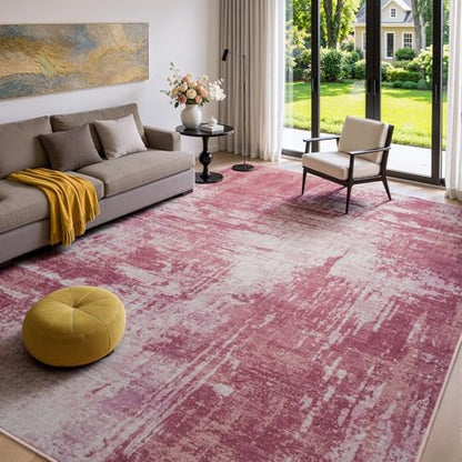 Merelax 5x7 Pink Washable Area Rug Non-Slip Faux Wool Abstract Rug - color: Pink, size: 5' x 7'(60''x84'')