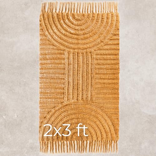 KIBAGA Beautiful Boho Rug with Tassels for Bathroom - Soft 2x3 ft Cotton - color: Mustard, size: 2' x 3' (Rectangular)