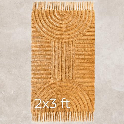 KIBAGA Beautiful Boho Rug with Tassels for Bathroom - Soft 2x3 ft Cotton - color: Mustard, size: 2' x 3' (Rectangular)
