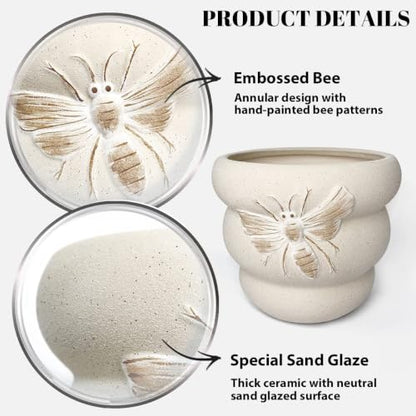 Ceramic Plant Pots, 8+6 Inch, 2 Pcs Indoor Planters with Drainage Holes - color: Terrabee Beige, size: 8+6 Inch