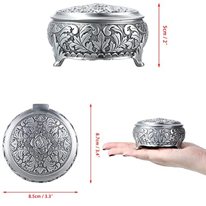 Hipiwe Metal Jewelry Box Vintage Ring Holder Small Round Trinket Organizer - style: Round,Silver