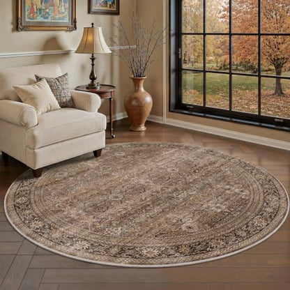 Schweek 6ft Round Rug Brown Washable Non-Slip Circle Area Rugs for Bedroom - color: Brown, size: 6' (Round)
