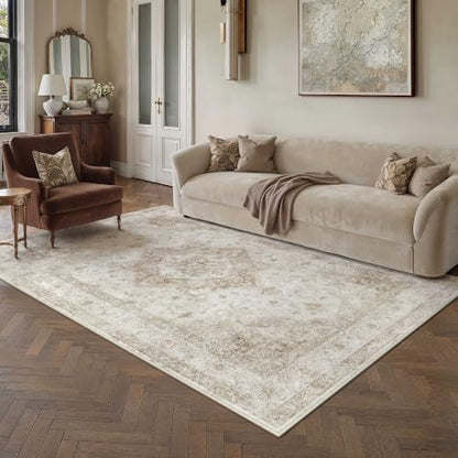 5x7 Beige Neutral Area Rug - color: Farmhouse | Beige, size: 5' x 7' (Rectangular)