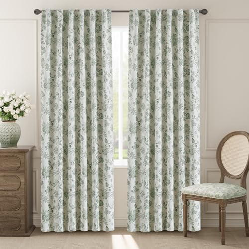 jinchan Green Floral Blackout Curtains 90 Inch Vintage Back Tab 2 Panels - color: *Green, size: 52"W x 90"L (Pack of 2)