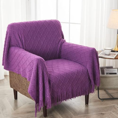 inhand Purple Knitted Throw Blanket for Couch and Bed, 50"x60" - color: Purple, size: 50"x60"