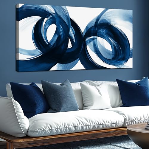 MXUNYZ Blue Abstract Canvas Wall Art for Living Room,Minimalist Painting - color: Blue, size: 58"L x 29"W