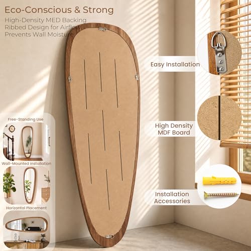 60"x22" Asymmetrical Mirror, Solid Wood Frame, Irregular Design - color: Brown, size: 60"L x 22"W