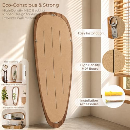 60"x22" Asymmetrical Mirror, Solid Wood Frame, Irregular Design - color: Brown, size: 60"L x 22"W