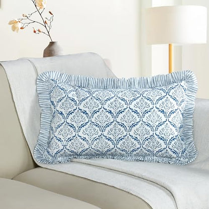 CPC Indigo Regal Block Print Ruffle Sham Pillow Cover 12x20 Inch, Pack of 1 - color: Indigo Regal, size: 20" x 12" (Pack of 1)