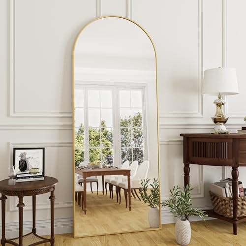 Rowjut 64"x21"Floor Mirror Arched Full Length Mirros, Mirror Floor Length Standing Hanging or Leaning/Large Full Body/Wall Mirror for Bedroom, Living Room, Aluminum Frame, Gold - color: Gold, size: 64"L x 21"W