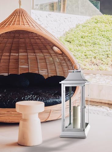 Serene Spaces Living White Hurricane Lanterns with Clear Glass Panels, Perfect for Home Decor, Parties & Events, Table Top Or Hanging Lantern for Indoor & Outdoor, 9.5" Square & 25" Tall - size: Extra Large - White