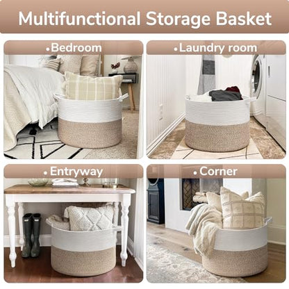 Goodpick Large Woven Basket for Blankets Fit Nursery & Living Room, 85L - color: Light Brown, size: 21.7x21.7x13.8 Inch (Pack of 1)