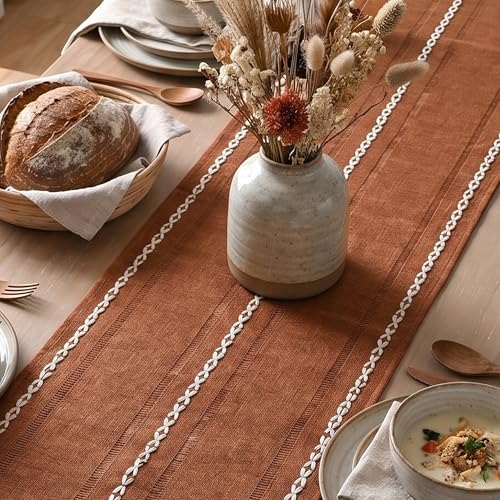 Artoid Mode Caramel Rustic Cotton Linen Table Runner 13x60 Inch - color: Caramel, size: 13" x 60"