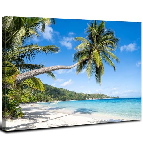 Beach Wall Art Palm Tree Ocean Bathroom Wall Decor Tropical Coconut Palms Natural Landscape Photography Picture Coastal Seascape Canvas Poster Photo Artwork Living Room Bedroom Wall Decoration 12x16in - color: Seascape, size: 16"L x 12"W
