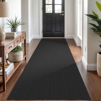 KOZYFLY 3x8 Runner Rug, Washable Non Slip Kitchen Hallway Rug, Black/Grey - color: Black/Charcoal Grey, size: 3' x 8' (Rectangular)