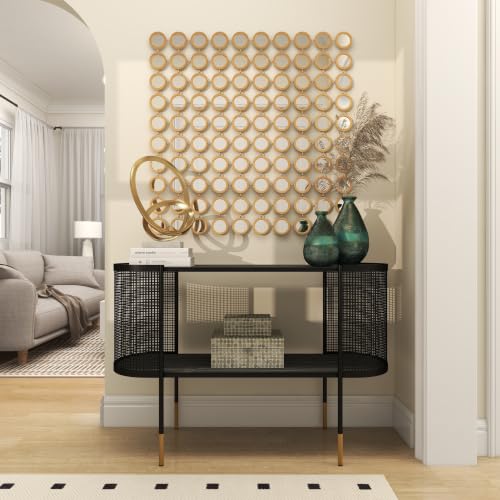 Deco 79 Metal Geometric Room Wall Mirror Entryway Mirror with Grid Pattern, Wall Mounted Mirror 40" x 2" x 40", Gold, 39 by 39"