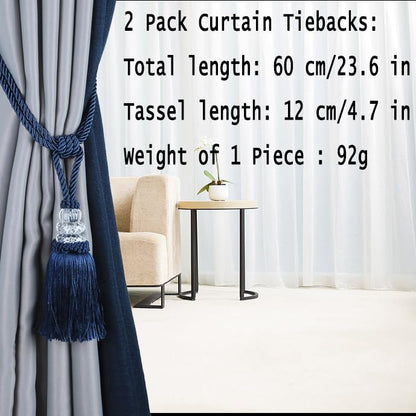 BEL AVENIR 2 Pack Curtain Tiebacks Hand-Woven Holdbacks Tassels Tiebacks - color: Navy, size: 2 Pack