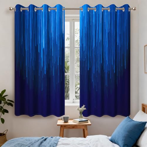 Navy Blue Blackout Curtains for Bedroom, Ombre Blackout Curtains 63 Inch Length 2 Panels Set, Thermal Insulated Room Darkening Drapes with Grommet Top, 52W x 63L - color: 04 Blue, size: 52"W x 63"L (Pack of 2)
