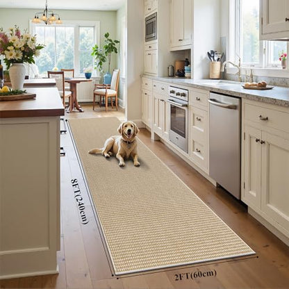 HEBE Washable Runner Rug 2'x8', Non Slip Low-Pile Hallway Rugs Runner - color: Beige/White, size: 2' x 8' (Rectangular)