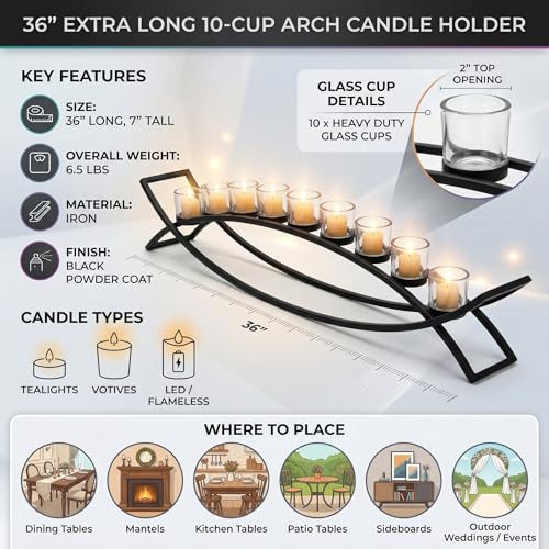 Seraphic Table Centerpiece for Dining Room, Extra Long Candle Holder, Clear - color: Black/Clear, size: 10 Cup