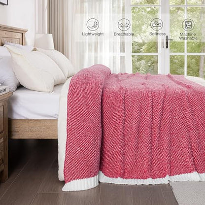 Exclusivo Mezcla Checkered Knit Blanket Twin Size for Bed, Heather Red - color: Heather Red, size: Twin (60"x80")