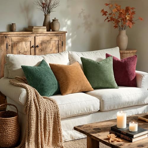 MIULEE Soft Decorative Chenille Pillow Covers Christmas Dark Green 18x18 - color: Christmas Dark Green, size: 18" x 18" (Pack of 4)