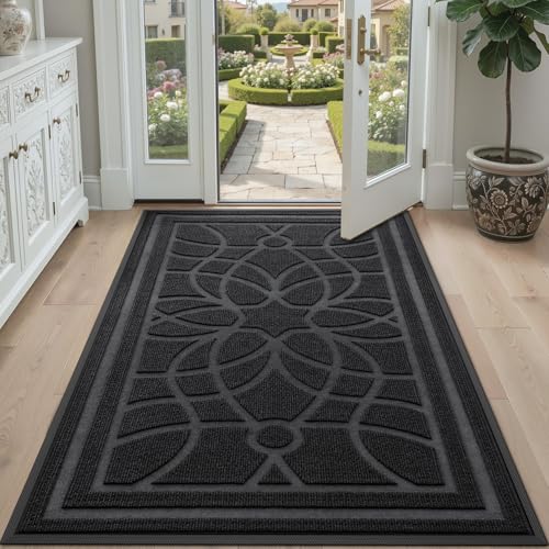 DEXI Front Door Mat Outside Entrance 3x5, Heavy Duty Non Slip, Black - color: Black, size: 35" X 59" (Rectangular)