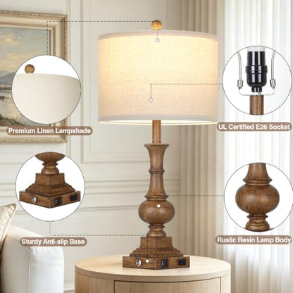 Lolikit 26" Tall Farmhouse Table Lamps Set of 2,Bedside Lamps for Bedroom - color: Brown - 26"H - 2 Pack