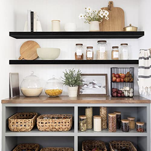 QEEIG Extra Long Floating Shelves for Wall (Black, Set of 2, 47.2") - color: B. Black, size: 47.2"