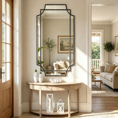 47"x24" Large Geometric Rectangle Beveled Mirror with Wood Frame - color: Black, size: 47"L x 24"W