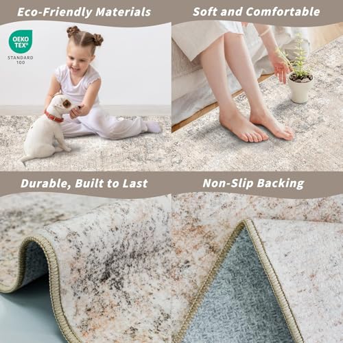 2x6ft Non-Slip Washable Kitchen Rug - Modern Carpet Runner for Hallway,Bedroom Bedside,Laundry Room,Entryway with Rubber Backing – Abstract Neutral Low-Pile Thin (Beige Grey,2x6) - color: Beige Grey, size: 2' x 6' (Rectangular)