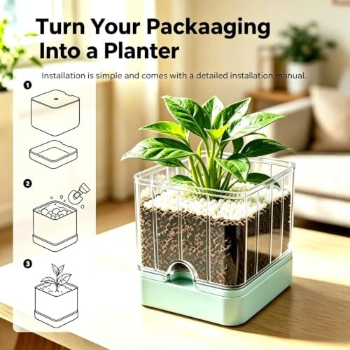 PLANTSIO Smart Plant Pot with Screen, 80ml Self-Watering Planter Green - color: Green