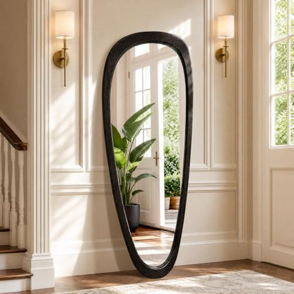 60"x22" Asymmetrical Mirror, Solid Wood Frame, Irregular Design - color: Black, size: 60"L x 22"W