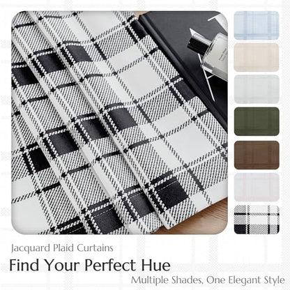 Beauoop Black White Plaid Jacquard Blackout Curtains Bedroom 52x96 2 Panels - color: Black and White, size: 52"W x 96"L (Pack of 2)