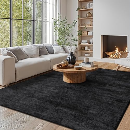 5x7 Washable Area Rug, Black Solid Area Rugs for Living Room & Bedroom - color: Black, size: 5' x 7' (Rectangular)