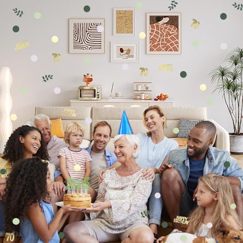 Sage Green 70th Happy Birthday Confetti, 70th Birthday Table Decorations Scatter Green Gold Foil Cake Confetti Decorations for 70 Bday Women Men Party Decor 230 Pcs - style: 70