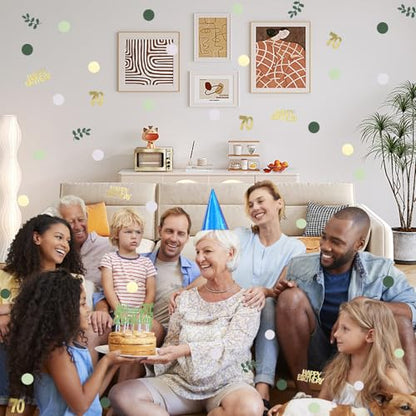 Sage Green 70th Happy Birthday Confetti, 70th Birthday Table Decorations Scatter Green Gold Foil Cake Confetti Decorations for 70 Bday Women Men Party Decor 230 Pcs - style: 70