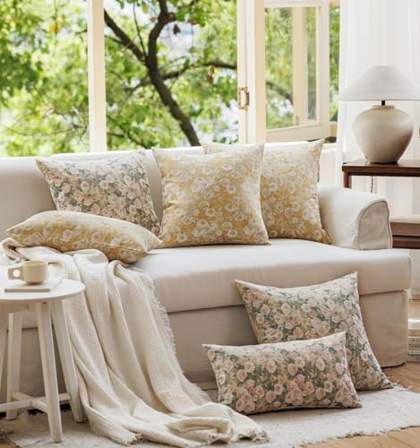 Chenille Rose Floral Pattern Farmhouse Throw Pillow Cover, 20 x 20 Yellow - color: Light Yellow, size: 20" x 20" (Pack of 1)