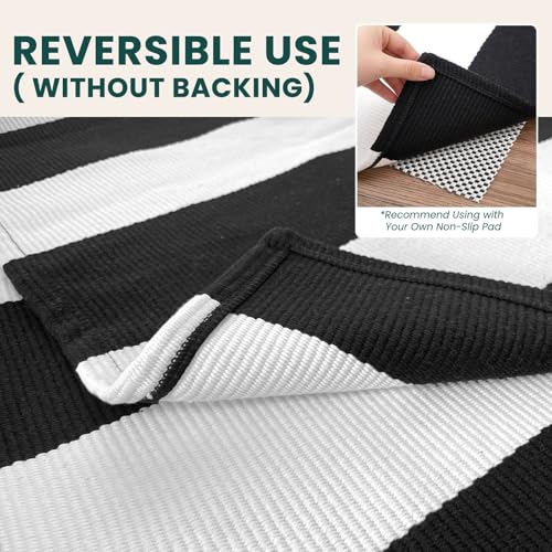 KOZYFLY Black White Rug 5x7 Area Rug Woven Striped Living Room Rugs - color: Black and White, size: 5' x 7' (Rectangular)