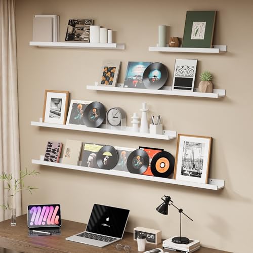 SAUMONIERES Picture Ledge Shelf Floating Book Shelves Set of 2 Wall Mounted Solid Wood for Bedroom Bathroom Living Room Kitchen, 24 Inch White - color: White, size: 24 inch