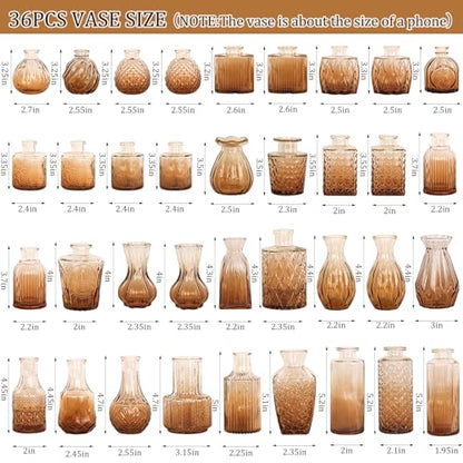 Set of 36 Glass Bud Vases Small Flower Vases for Centerpieces(Amber) - color: Amber
