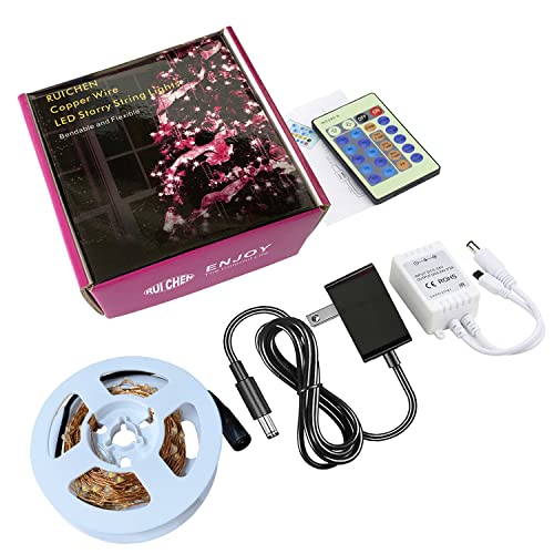 RUICHEN Fairy Lights Plug in with Remote, Copper Wire 33 Ft 100 LED, Blue - color: Blue