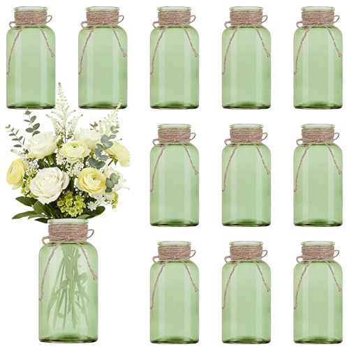 12 Pack Mason Jar Vases for Centerpieces, Green Glass Flower Vase - color: Green