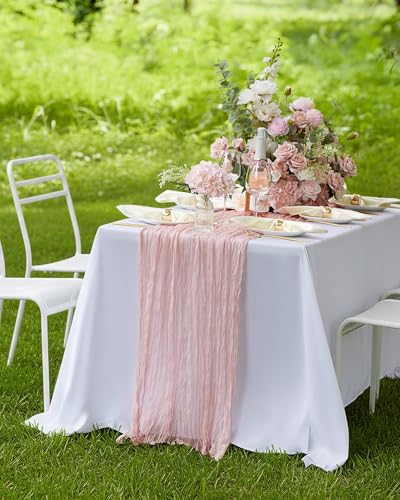 Pureegg 2 Pack Cheesecloth Table Runner 120 Inch Dusty Pink - color: Dusty Pink, size: 120" - 2 Packs
