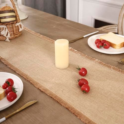 Simple&Opulence Boho Macrame Table Runner - 12 x 72 Inch, Burlap Farmhouse Linen Table Runner with Tassels for Bohemian Rustic Wedding, Bridal Shower, Dinner （Tassels - Brown ） - size: 12"x72", style: Fringe - Brown