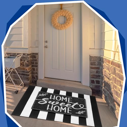 Geelin 2 Pcs Home Sweet Home Doormat, Black and White Striped Rug Set - style: Stripe Home Sweet Home