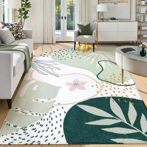 Lahome Green Washable Rugs 9x12 Living Room Rug, Non-Slip Backing Lightweight Extra Large Area Rug Ultra-Thin Throw Rus for Dining Room Table, Boho Botanical Print Soft Rug for Bedroom Classroom Home - color: Green, size: 9' x 12' (Rectangular)