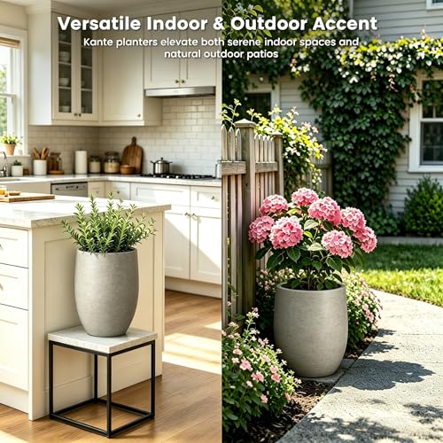Kante Small Round Curved Weathered Concrete Planter 9.1" Dia, Outdoor - color: Weathered Concrete, size: 11.8 Inch Tall