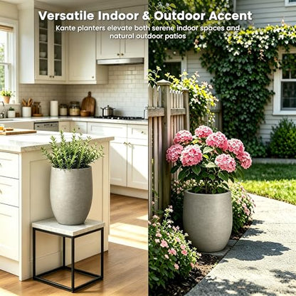 Kante Small Round Curved Weathered Concrete Planter 9.1" Dia, Outdoor - color: Weathered Concrete, size: 11.8 Inch Tall