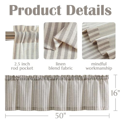 jinchan Linen Boxter Stripe Valances for Window 16 inch,Taupe Grey,1 Panel - color: Boxter Stripe | Taupe Grey on Linen, size: 50"W x 16"L (Pack of 1)